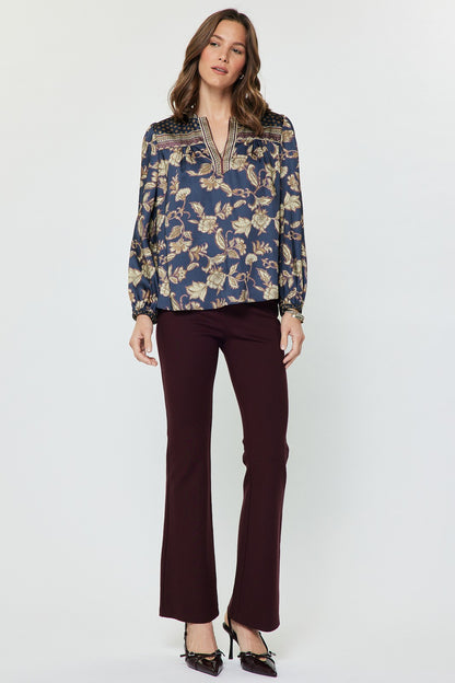 Floral Border Printed Blouse in multi by Current Air