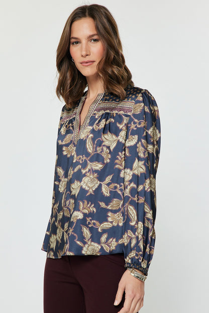 Floral Border Printed Blouse in multi by Current Air