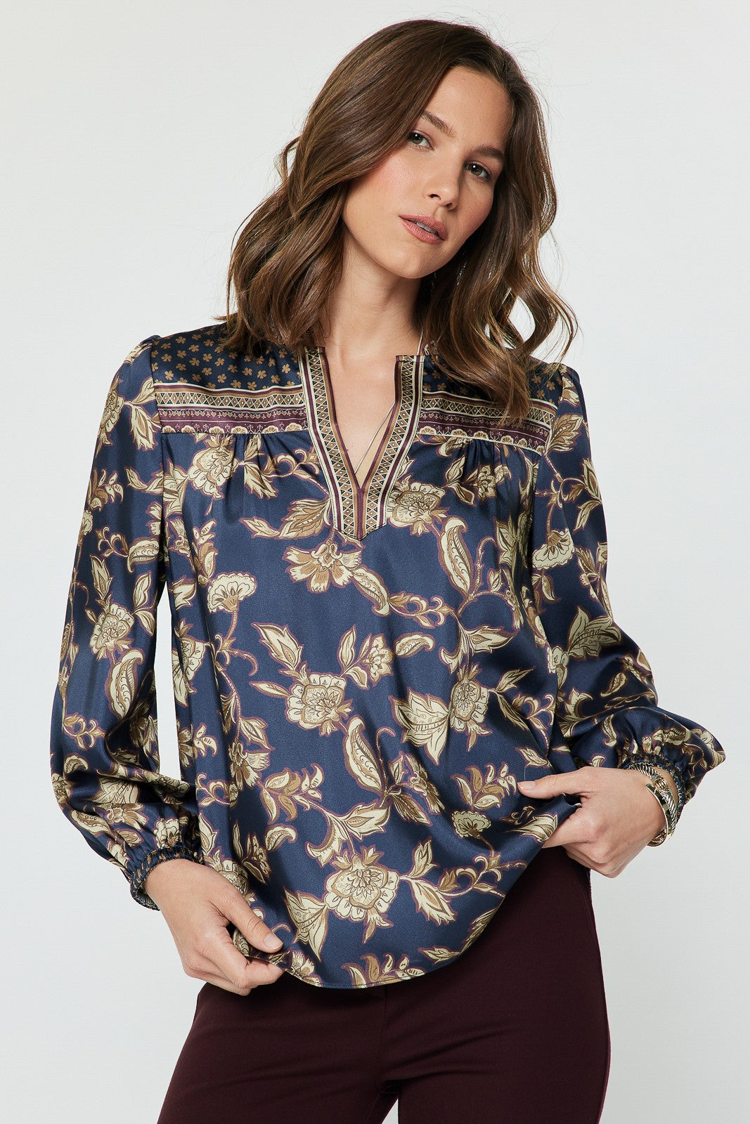 Floral Border Printed Blouse in multi by Current Air