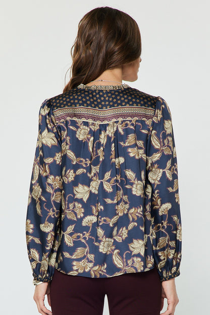 Floral Border Printed Blouse in multi by Current Air