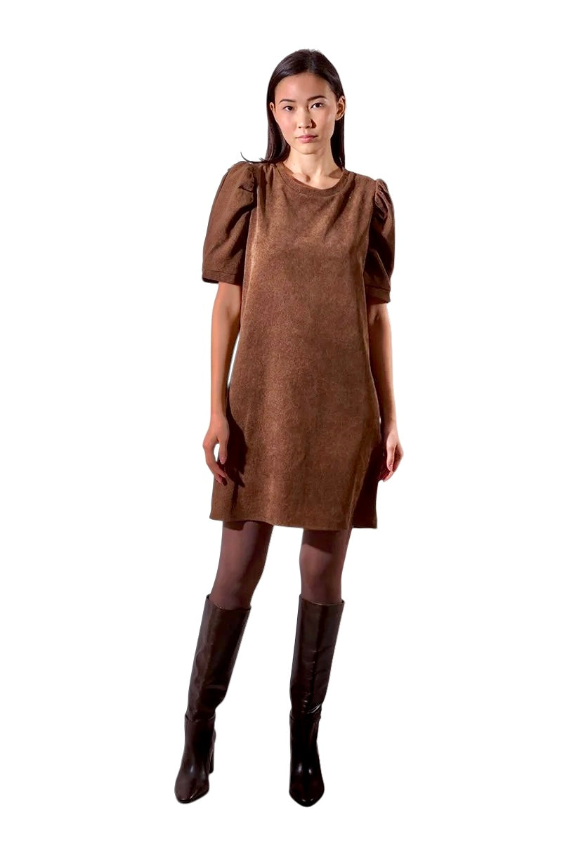 Short Sleeve Corduroy Dress in chocolate by Molly Bracken