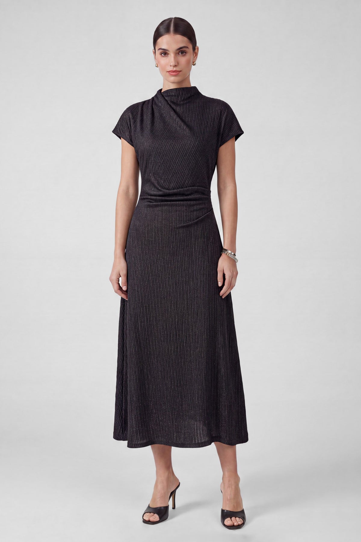 Drape Neck Dress in navy gold by Current Air