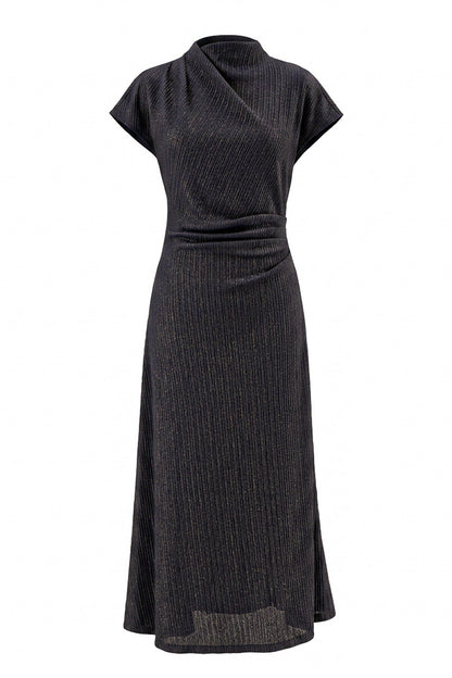 Drape Neck Dress in navy gold by Current Air