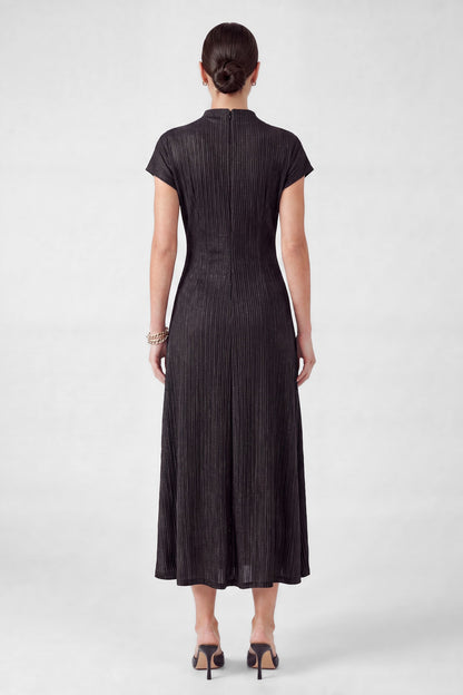 Drape Neck Dress in navy gold by Current Air