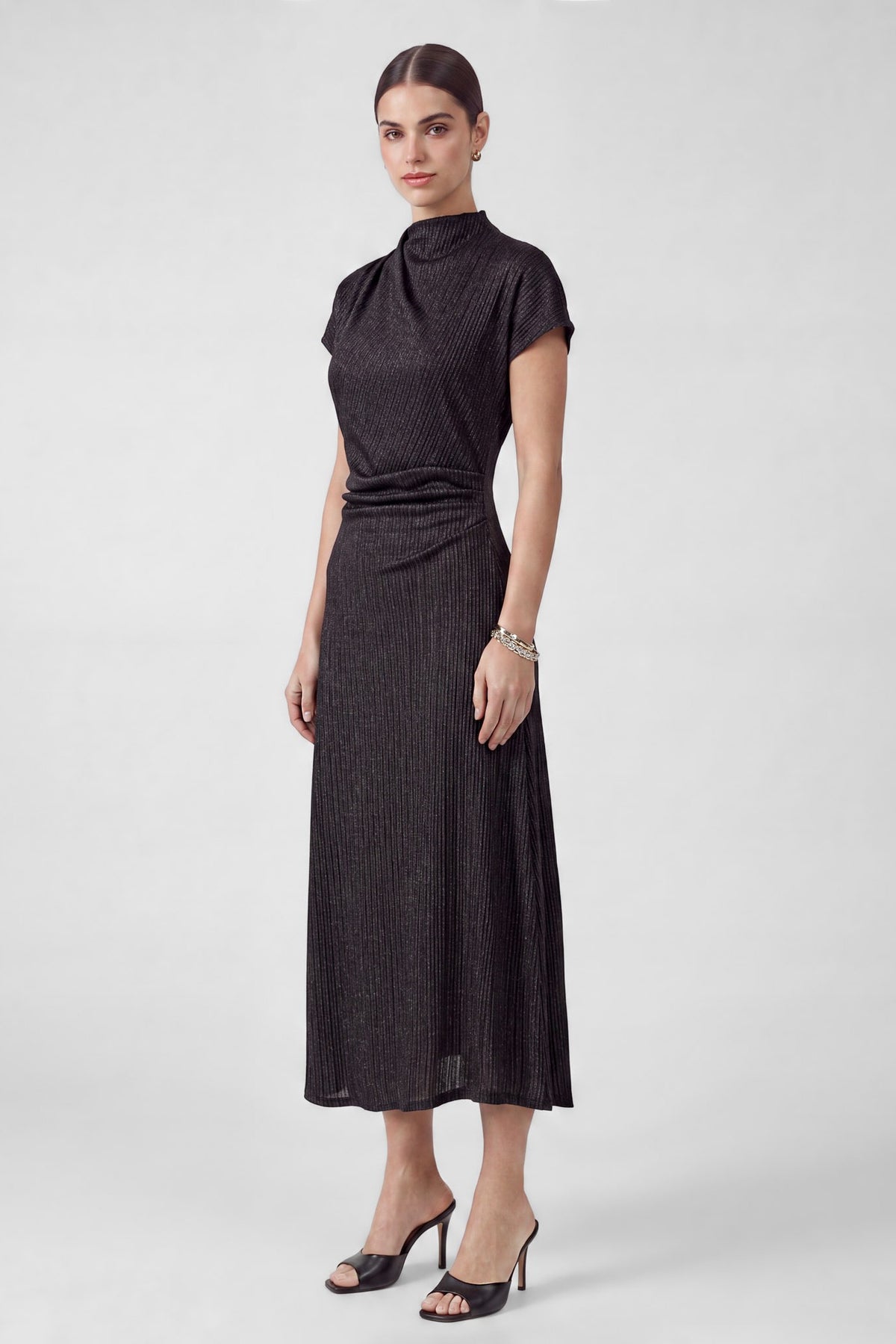 Drape Neck Dress in navy gold by Current Air