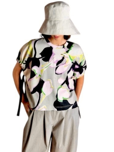 Printed Top with Side Ties in oyster by Psophia