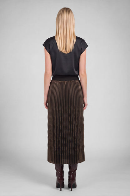 Crinkle Midi Skirt in brown by Current Air
