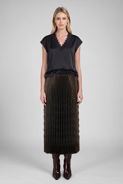 Crinkle Midi Skirt in brown by Current Air