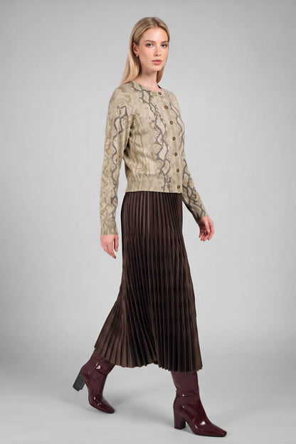 Snake Print Cardigan in taupe by Current Air