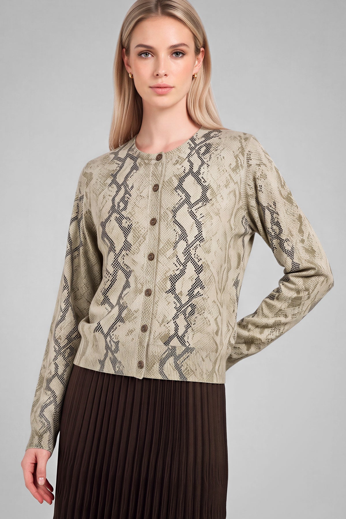 Snake Print Cardigan in taupe by Current Air