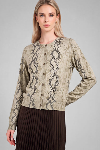 Snake Print Cardigan in taupe by Current Air