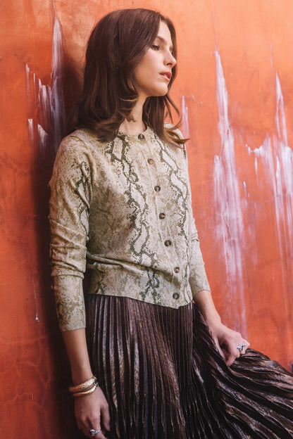 Snake Print Cardigan in taupe by Current Air