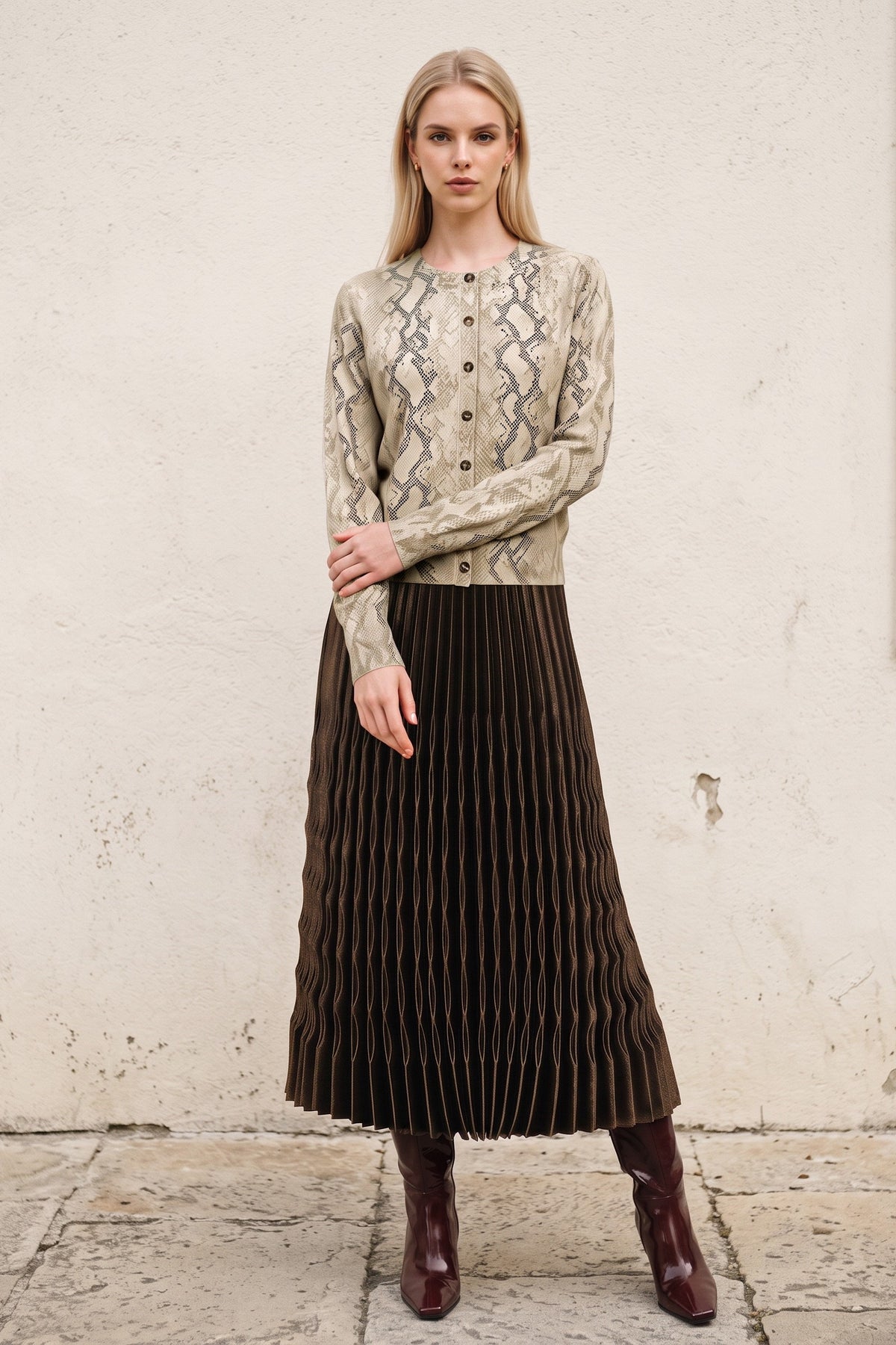 Snake Print Cardigan in taupe by Current Air