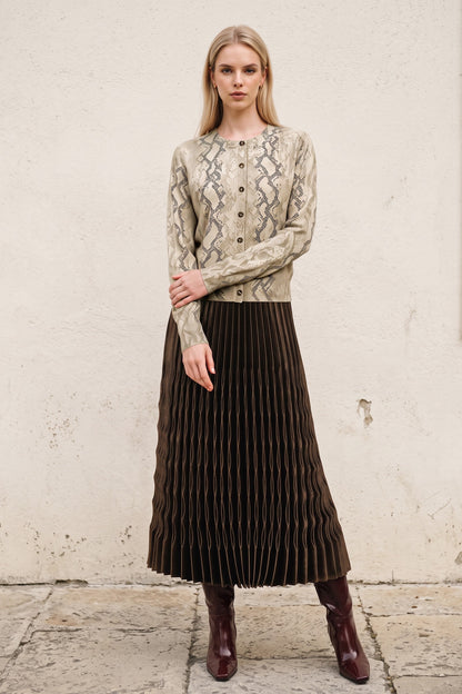 Snake Print Cardigan in taupe by Current Air