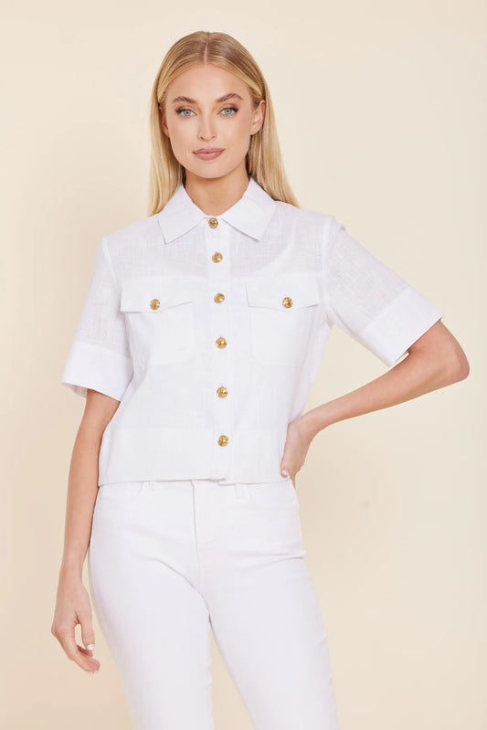Short Sleeve Linen Jacket in white by Dolce Cabo