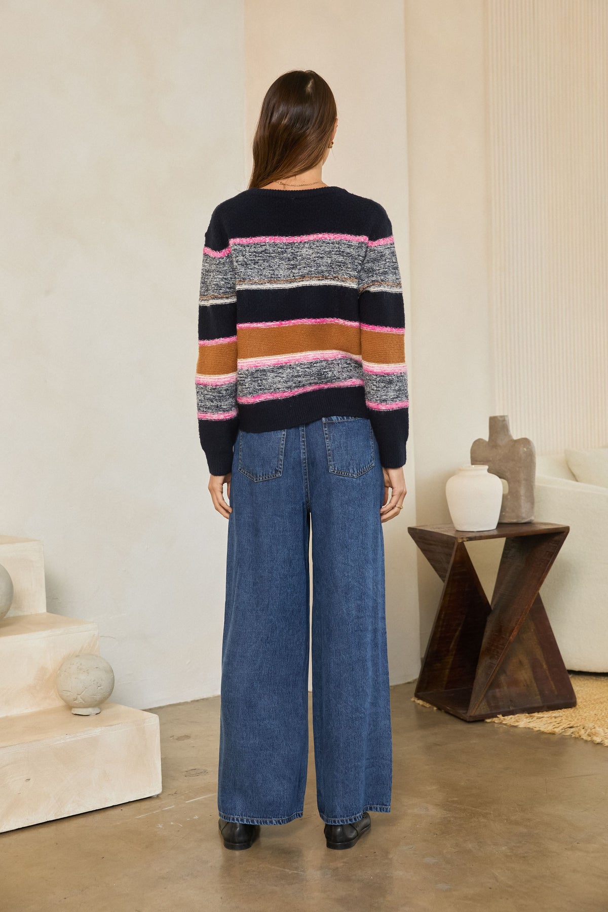 Marled Color Block Sweater in navy/pink by Skies Are Blue