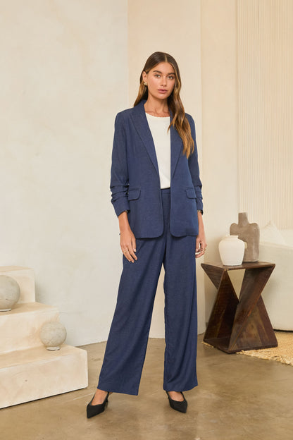 Ruched Sleeve Blazer in dark denim by Skies Are Blue