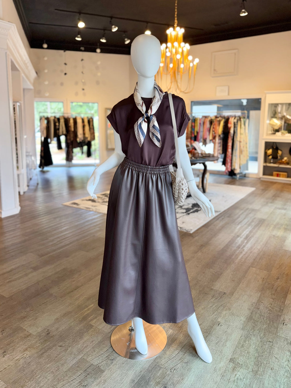 Faux Leather Midi Skirt in cacao by Esqualo