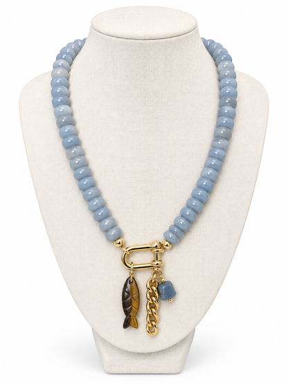 Hooked On You Beaded Necklace in light blue by Farrah B
