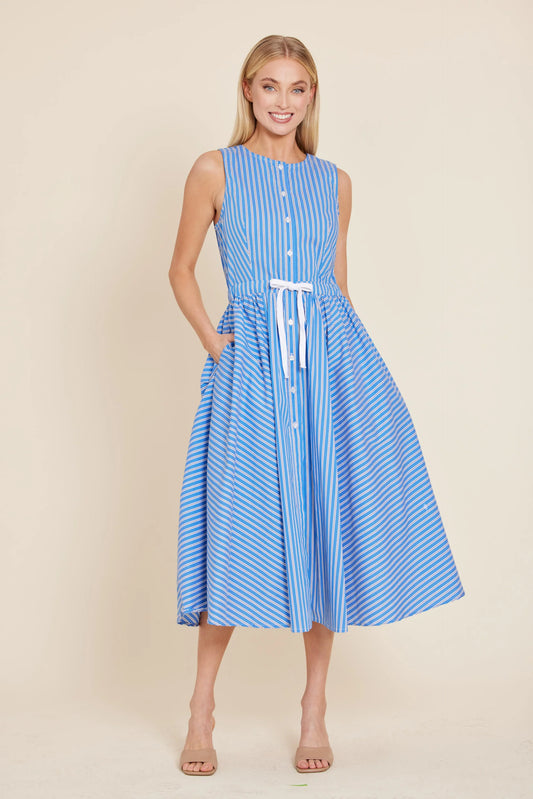 Poplin Stripe Maxi Dress in blue multi by Dolce Cabo