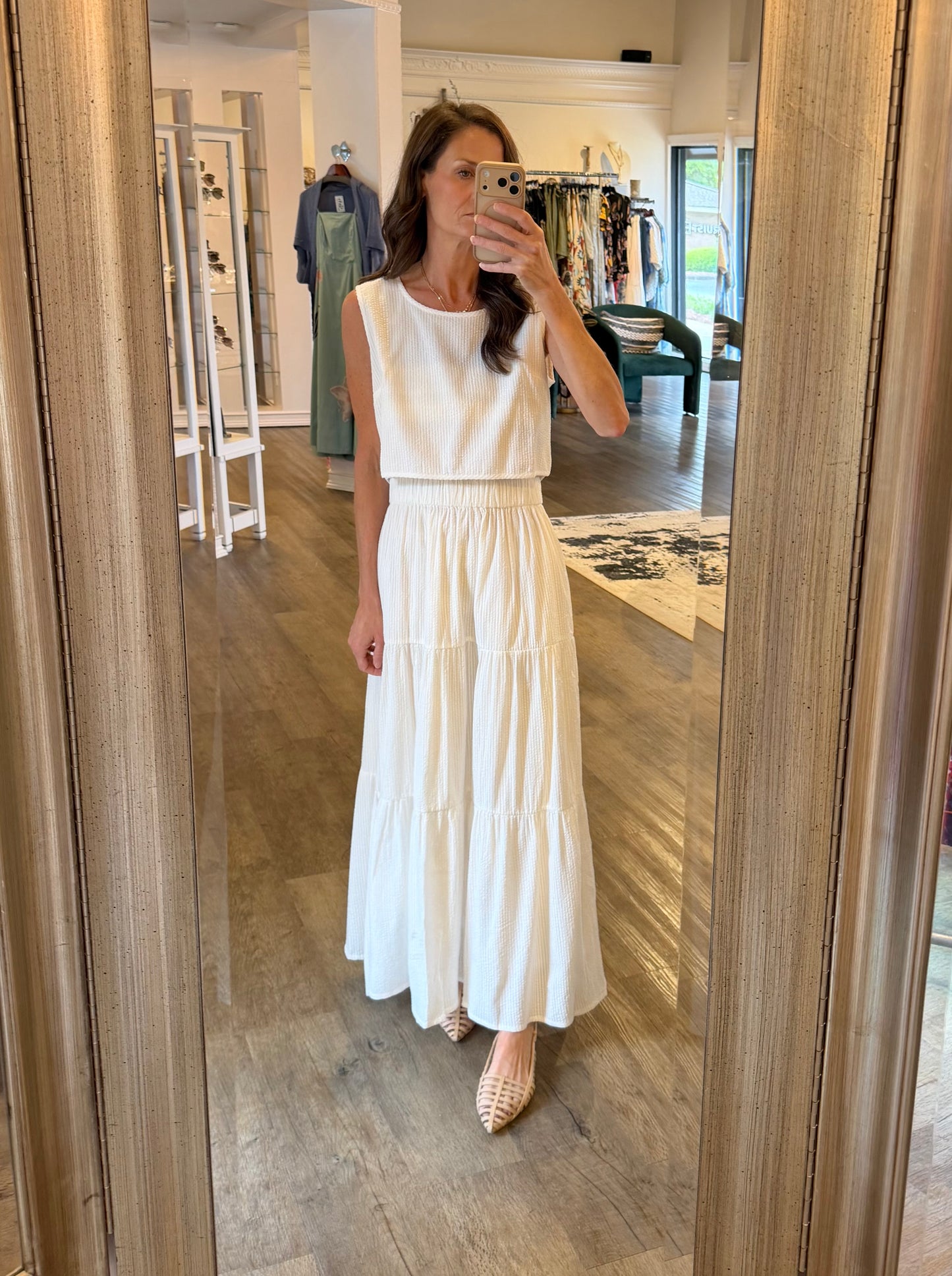 Beach Tank in white seersucker by Beau & Ro