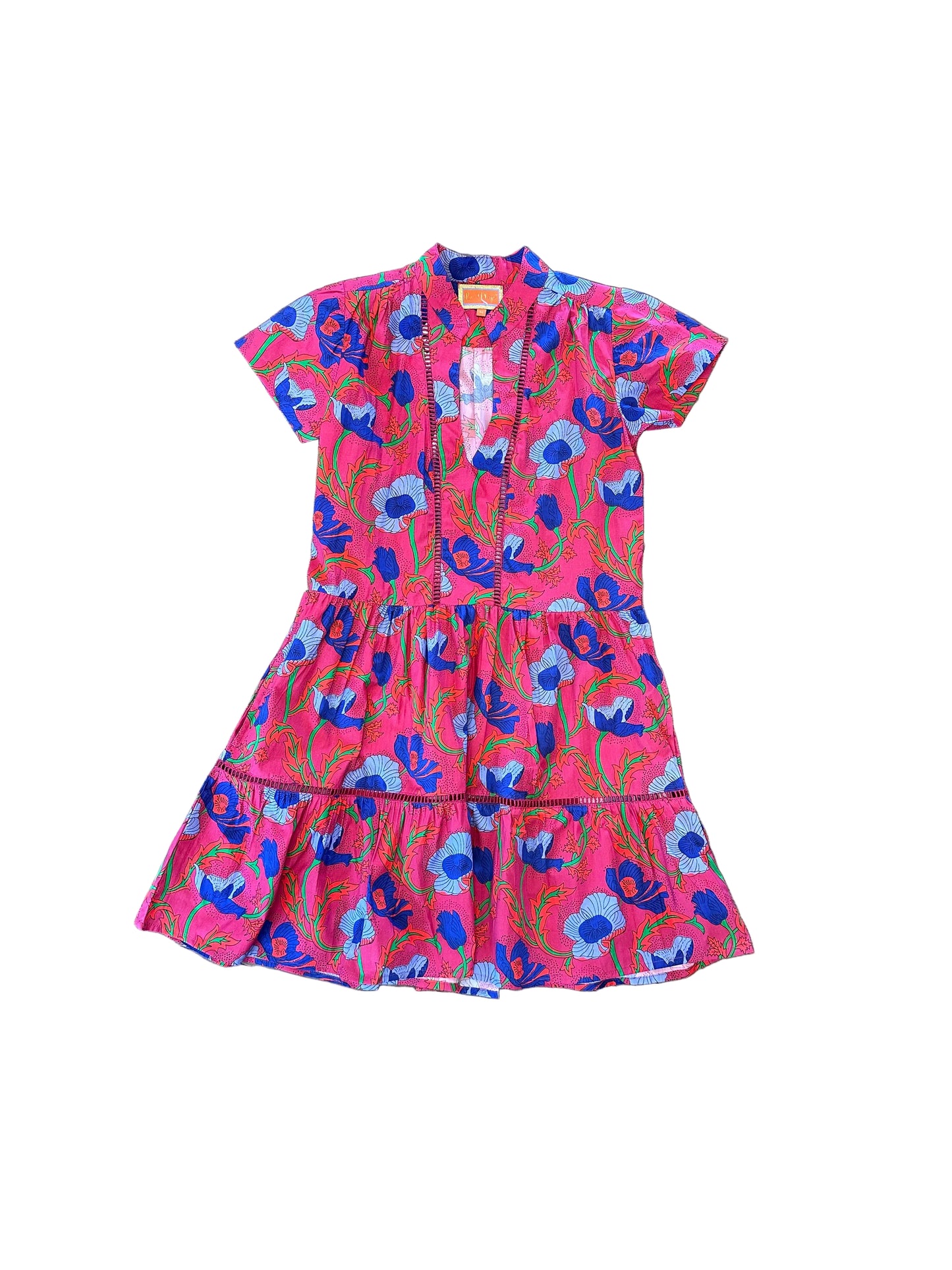 Alison Shortsleeve Poppy Print Dress in pink/blue by La Plage