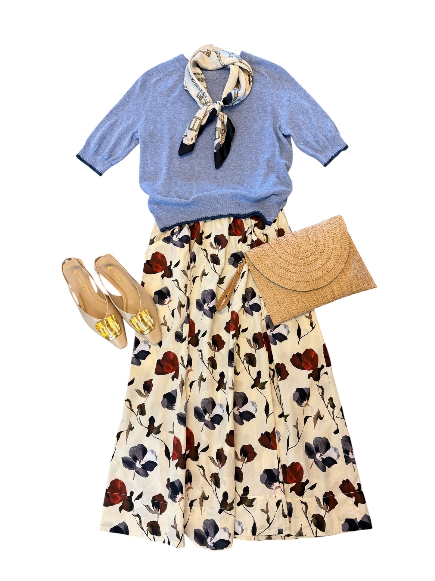 Elastic Waist Paneled Skirt in blue poppy print by Lilla P