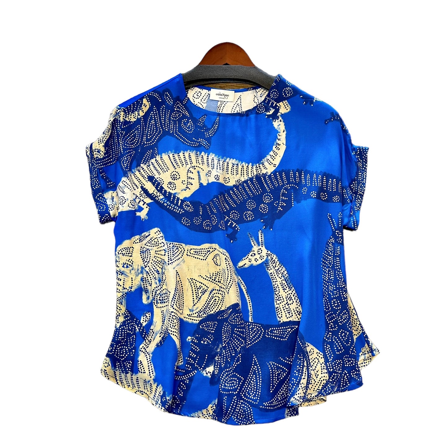 Printed Short Sleeve Blouse in blue by Ottod'ame