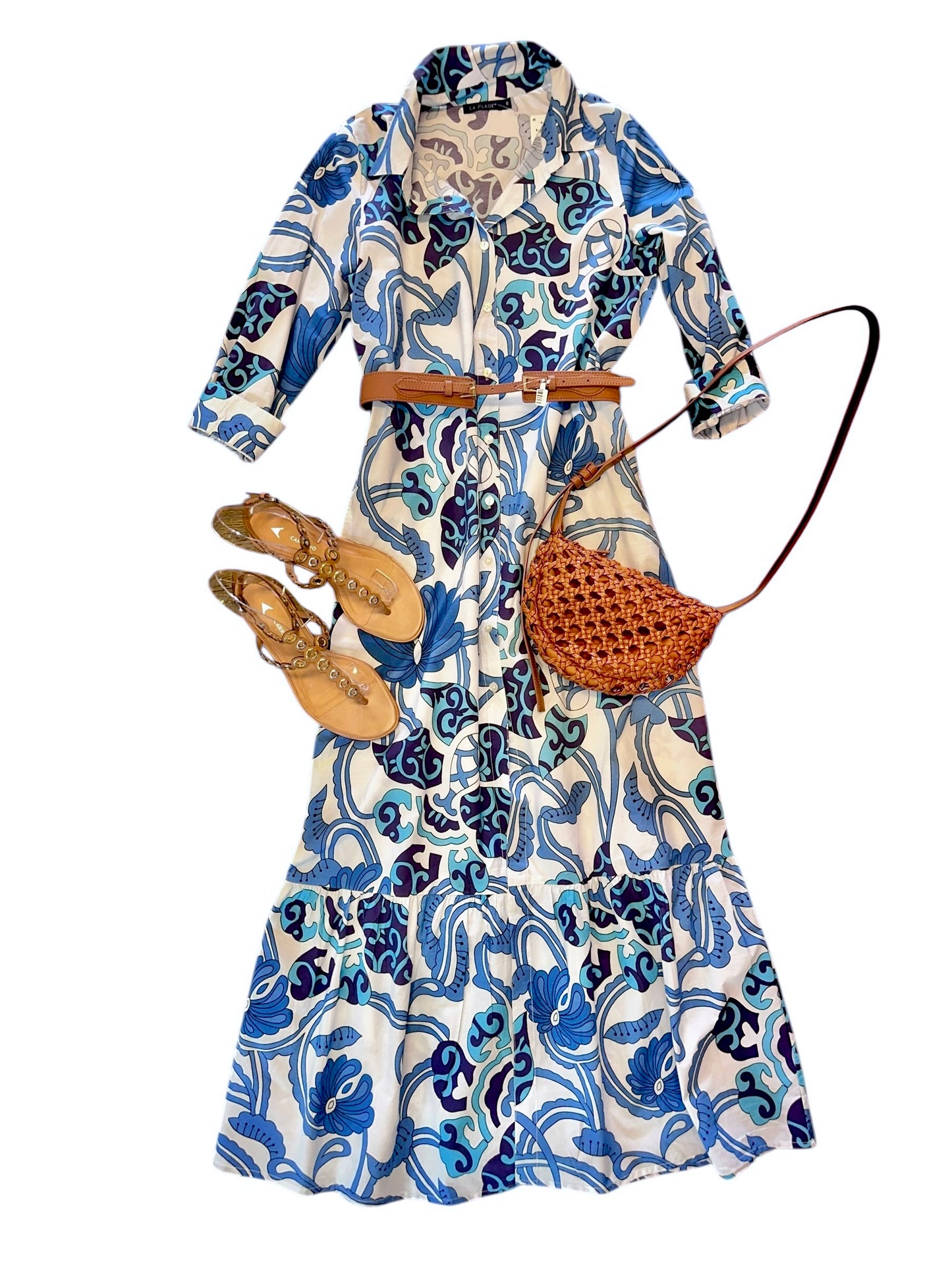 Ann Marie Maxi Dress in white/blues by La Plage