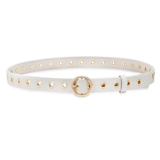 Rossmore Grommet Leather Belt in eggshell by Laurel & Gold