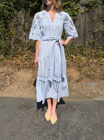 Dahlia Flower Embroidered Dress in blue by Rose & Rose SavVy | Retail Therapy Dahlia Flower Embroidered Dress in blue by Rose & Rose SavVy | Retail Therapy