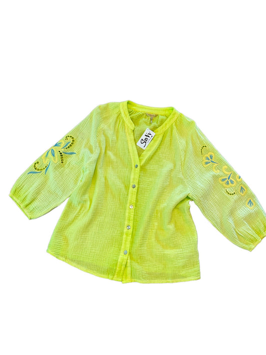 Embroidered Sleeve Gauze Top in citron by Esqualo