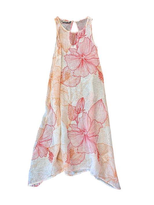 Printed Linen Gauze Dress in red/orange by Haris Cotton
