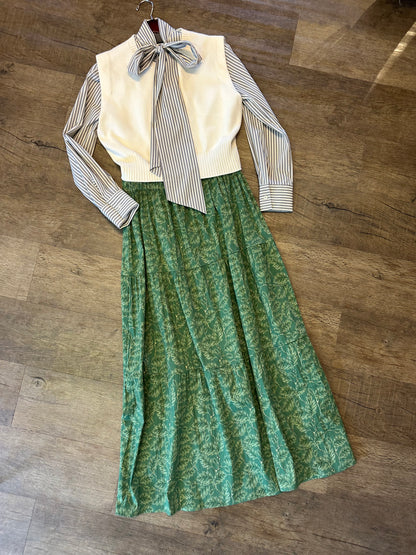 Stripe Neck Tie Blouse in grey by B-YU