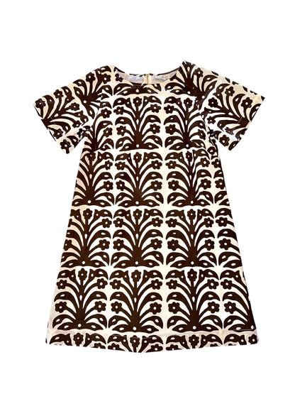 Edie Short Sleeve Ikat Shift Dress in espresso by Fitzroy & Willa