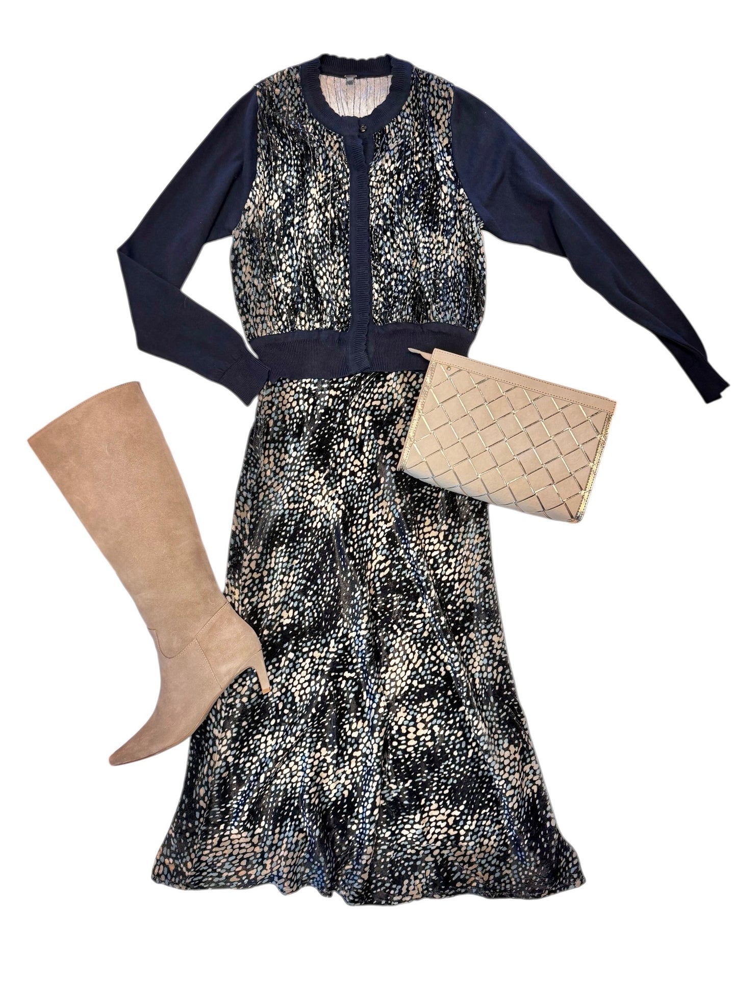 Zenessa Velour Printed Front Cardigan in navy by Blank