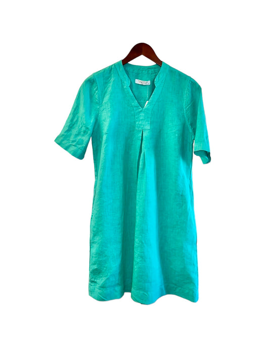 Short Sleeve Linen Dress in island green by Haris Cotton