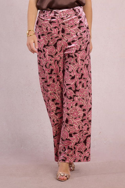 Printed Wide Leg Pants in burgundy lalie by Molly Bracken