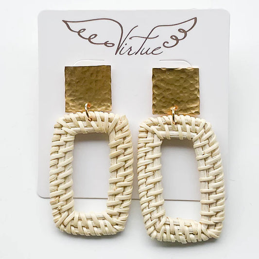 Square Post with Wicker Rectangle Earring in light by Virtue