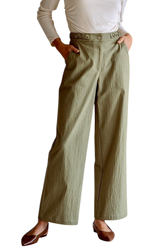 Braided Waist Straight Pants in olive by Skies are Blue