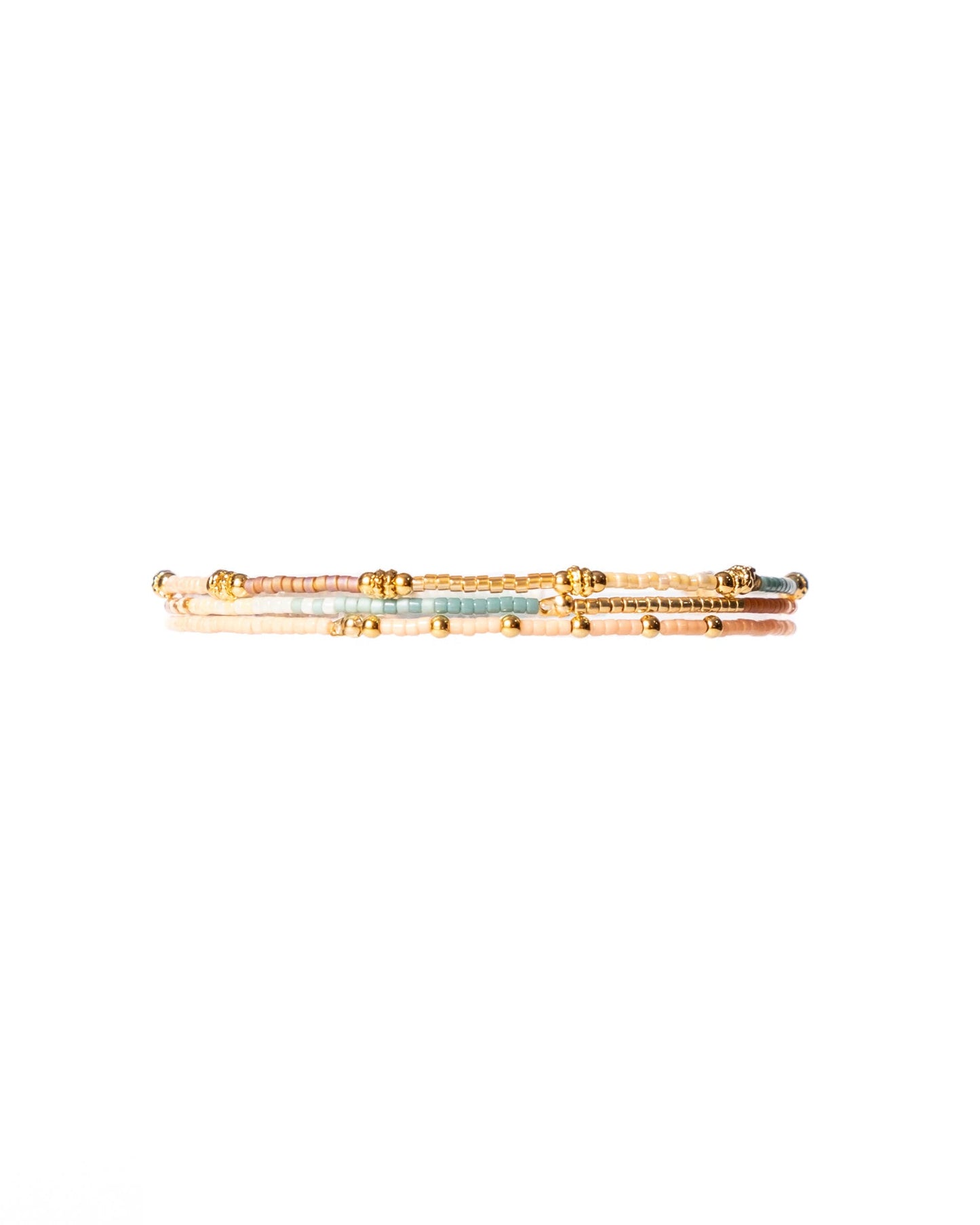 Set/3 Miyuki Beaded Stretch Bracelets (Peach/Aqua/Tan)