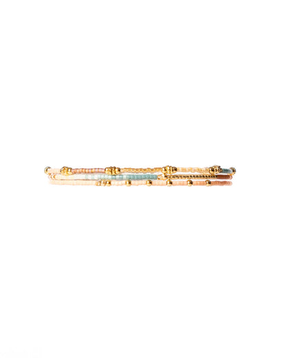 Set/3 Miyuki Beaded Stretch Bracelets (Peach/Aqua/Tan)