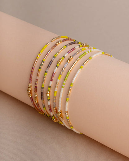 Set/7 Miyuki Beaded Stretch Bracelets (Citron/Tan/Cream)