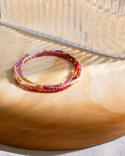 Set/3 Miyuki Beaded Stretch Bracelets (Red/Pink/Purple)