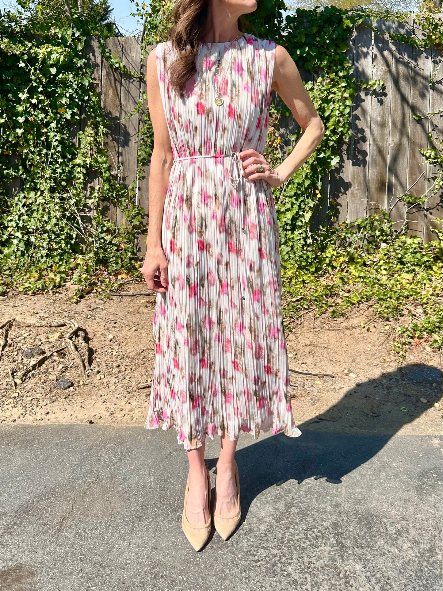 Augusta Midi Dress in white floral by Lucy Paris