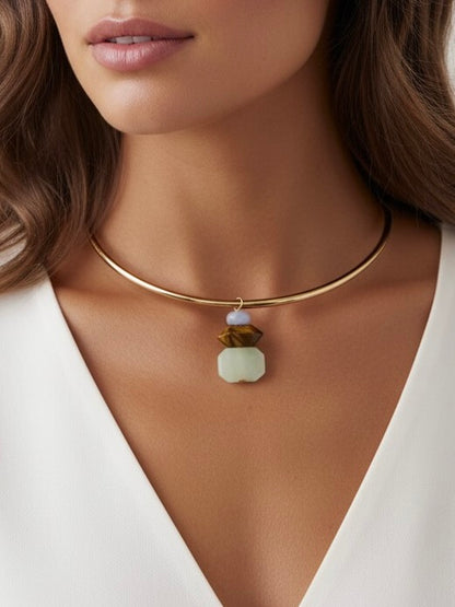 Mighty Gemstones Wire Necklace in green by Farrah B