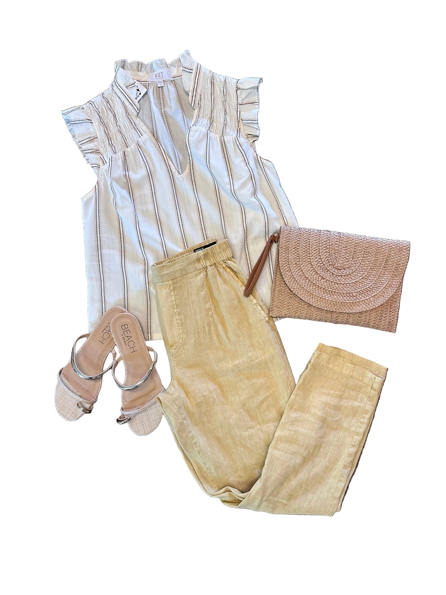 Ronda Ruffle Neck Top in cream by KUT