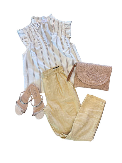 Ronda Ruffle Neck Top in cream by KUT