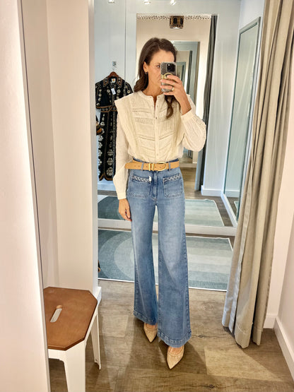 Giuletta Wide Leg Jean in light blue denim by Maison Hotel