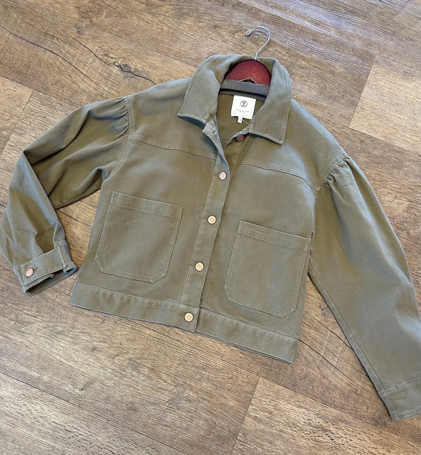 Puff Sleeve Cotton Twill Jacket in army by 209